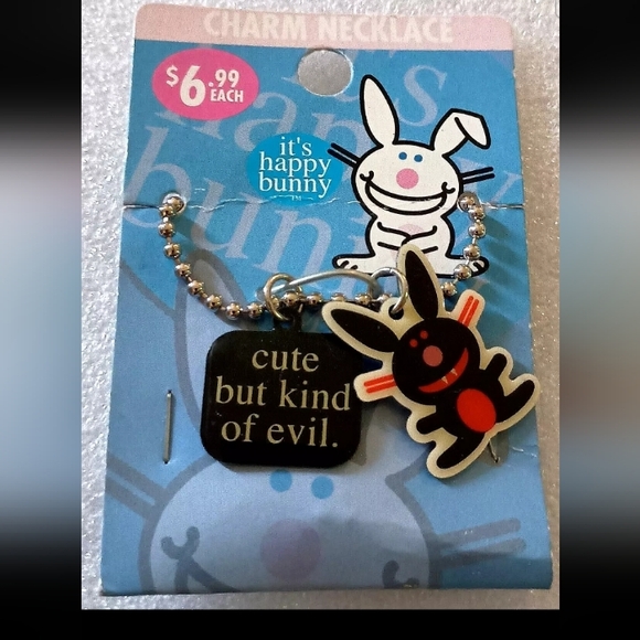 Vintage Happy Bunny "Cute But Kind Of Evil" Necklace 2006 NOS New MOC - Picture 2 of 3